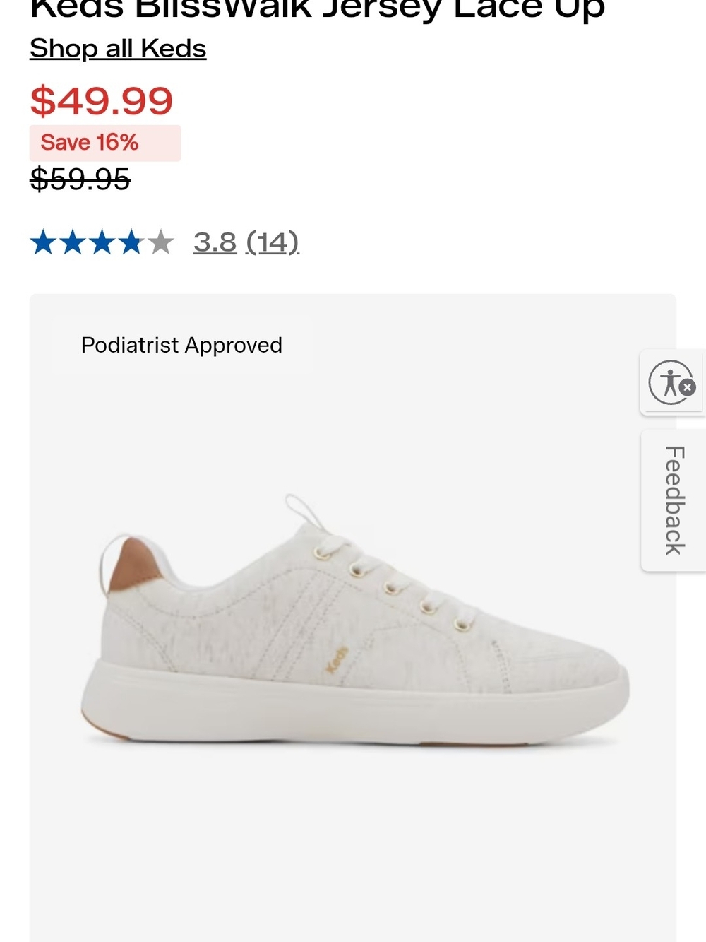 Keds Off-White Jersey Lace-Up Sneaker with Tan Heel